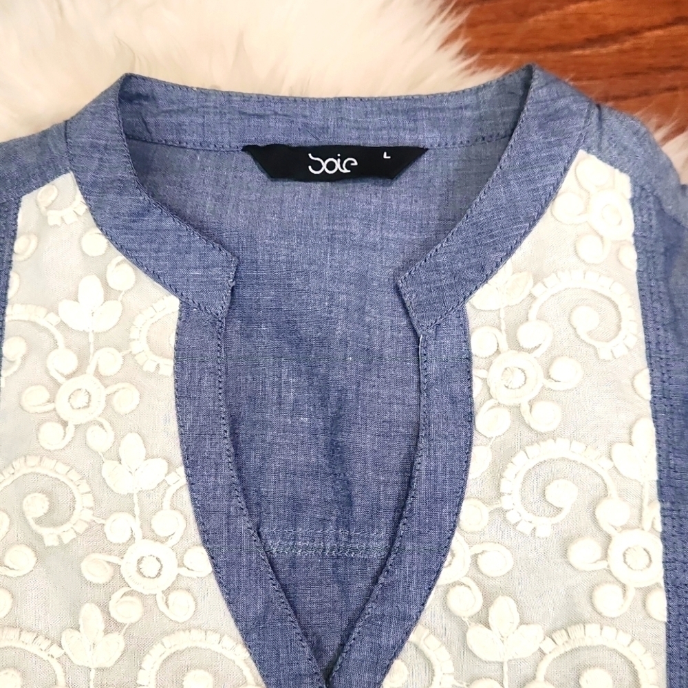 Chambray Babydoll Lace Front Dress - Picture 2 of 4